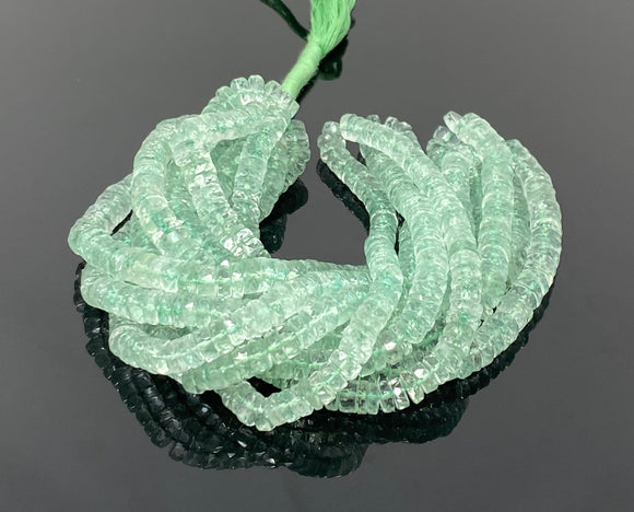 16” Natural Green Amethyst Heishi Gemstone Beads, Faceted Prasiolite Beads, Bulk Wholesale Gemstone Beads, AAA Grade 7mm - 7.5mm