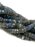 16” Natural Labradorite Heishi Beads, Gemstone Beads, Blue Flash Faceted Labradorite Tyre Beads, Bulk Wholesale Beads, 6.5mm - 7.5mm