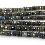 16” Natural Labradorite Heishi Beads, Gemstone Beads, Blue Flash Faceted Labradorite Tyre Beads, Bulk Wholesale Beads, 6.5mm - 7.5mm