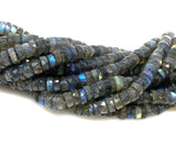 16” Natural Labradorite Heishi Beads, Gemstone Beads, Blue Flash Faceted Labradorite Tyre Beads, Bulk Wholesale Beads, 6.5mm - 7.5mm