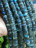 16” Natural Labradorite Heishi Beads, Gemstone Beads, Blue Flash Faceted Labradorite Tyre Beads, Bulk Wholesale Beads, 6.5mm - 7.5mm