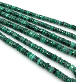 16” Natural Malachite Faceted Heishi Gemstone Beads, Malachite Tyre Shape Wholesale Bulk Beads, 6.5mm - 7.5mm