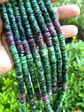 16” Ruby Zoisite Faceted Heishi Gemstone Beads, Tyre Shape Disc Wholesale Bulk Beads, 7mm - 7.5mm