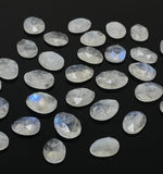 5Pcs/ 10 Pcs Natural Rainbow Moonstone Rosecuts, Moonstone Rosecut Faceted Slices, Loose Gemstone Ring Stones, 10x8mm - 15x11mm