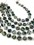 7.5" Natural Green Moss Agate Gemstone Beads, Moss Agate Faceted Fancy Diamond Shape Bulk Wholesale Beads, 10mm - 11mm