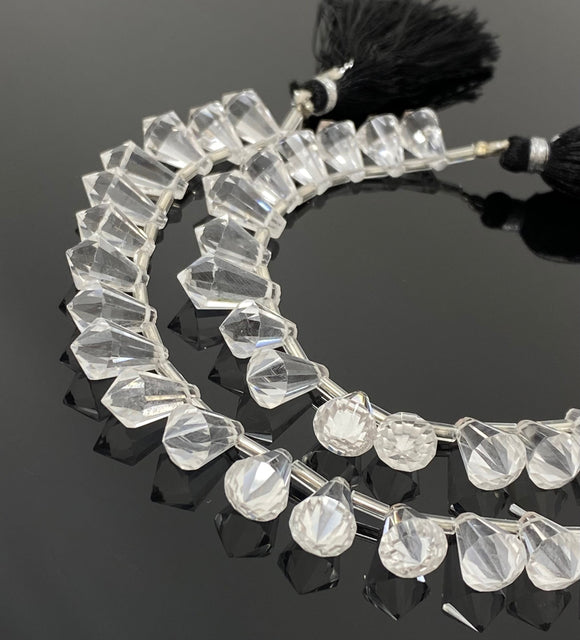19 Pcs Clear Crystal Quartz Fancy Faceted Drop Beads, Clear Crystal Quartz Gemstone Beads for Jewelry Making, 11x7.5mm - 14x8mm
