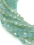 8” Aqua Chalcedony Faceted Coin Beads, Gemstone Beads, Jewelry Supplies Wholesale Bulk Beads, 6mm -6.5mm