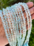 8” Aqua Chalcedony Faceted Coin Beads, Gemstone Beads, Jewelry Supplies Wholesale Bulk Beads, 6mm -6.5mm