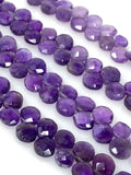 8” Natural Amethyst Faceted Heart Shape Beads, Jewelry Making Supplies Wholesale Gemstone Beads, 7mm - 8mm