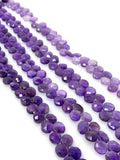 8” Natural Amethyst Faceted Heart Shape Beads, Jewelry Making Supplies Wholesale Gemstone Beads, 7mm - 8mm