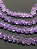 8” Natural Amethyst Faceted Heart Shape Beads, Jewelry Making Supplies Wholesale Gemstone Beads, 7mm - 8mm