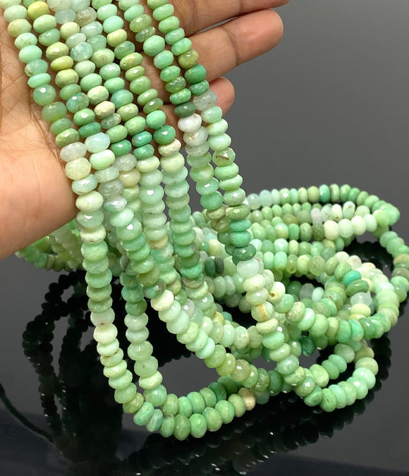 16” Natural Chrysoprase Faceted Rondelle Beads, Chrysoprase Gemstone Beads, Bulk Wholesale Beads