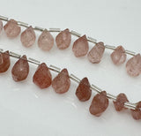 7" Strawberry Quartz Faceted Twisted Drop Shape Beads, Gemstone Beads, Jewelry Supplies Wholesale Bulk Beads, 9x5mm - 12x8mm