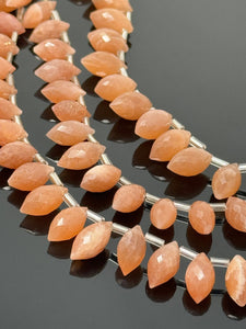 8" Natural Peach Moonstone Beads - Marquise Shape Gemstone Beads Jewelry Supplies, Wholesale Bulk Beads , 11x6mm - 13x7.5mm