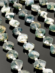 7.5" Natural Green Moss Agate Gemstone Beads, Moss Agate Faceted Fancy Diamond Shape Bulk Wholesale Beads, 10mm - 11mm