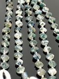 7.5" Natural Green Moss Agate Gemstone Beads, Moss Agate Faceted Fancy Diamond Shape Bulk Wholesale Beads, 10mm - 11mm