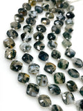 7.5" Natural Green Moss Agate Gemstone Beads, Moss Agate Faceted Fancy Diamond Shape Bulk Wholesale Beads, 10mm - 11mm