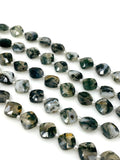 7.5" Natural Green Moss Agate Gemstone Beads, Moss Agate Faceted Fancy Diamond Shape Bulk Wholesale Beads, 10mm - 11mm