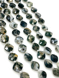 7.5" Natural Green Moss Agate Gemstone Beads, Moss Agate Faceted Fancy Diamond Shape Bulk Wholesale Beads, 10mm - 11mm