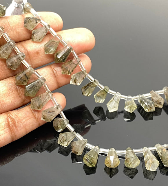 18 Pcs Natural Green Moss Agate Gemstone Beads, Moss Agate Faceted Fancy Drop Shape Bulk Wholesale Beads, 10x6.5mm - 15x8mm