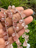 7" Strawberry Quartz Faceted Twisted Drop Shape Beads, Gemstone Beads, Jewelry Supplies Wholesale Bulk Beads, 9x5mm - 12x8mm