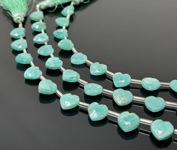 10 Pcs Natural Amazonite Gemstone Beads, Faceted Heart Shape Beads, Peruvian Amazonite Beads, Wholesale Bulk Beads, 9mm - 10mm