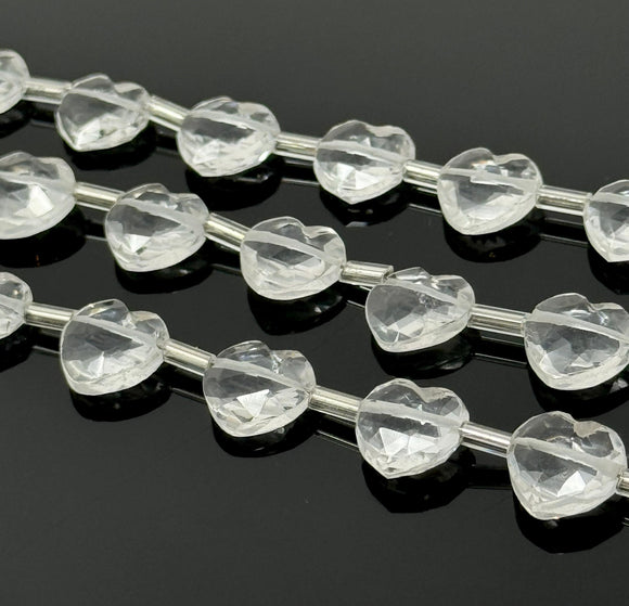12 Pcs Clear Crystal Quartz Faceted Heart Shape Beads, Clear Crystal Quartz Gemstone Beads, 9mm - 10mm