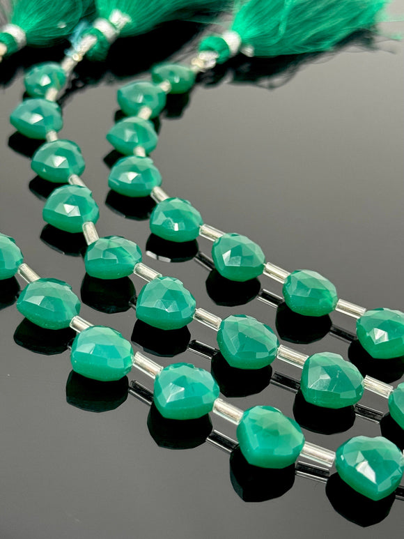 11 Pcs Green Onyx Gemstone Beads, Green Onyx Faceted Heart Shape Wholesale Bulk Beads, , 9mm - 10mm