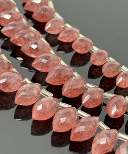 8" Strawberry Quartz Faceted Marquise Beads, Strawberry Quartz Gemstone Beads, Wholesale Bulk Beads, 10x6mm - 14x8mm