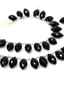 7.5" Black Onyx Marquise Shape Gemstone Beads, Wholesale Bulk Beads, Jewelry Supplies for Jewelry Making, 12x7mm - 14x8mm