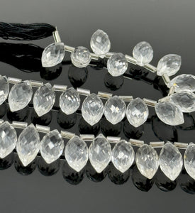 8" Clear Crystal Quartz Faceted Marquise Beads, Clear Crystal Quartz Gemstone Beads, 13x7mm - 15x8.5mm