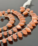 8" Natural Peach Moonstone Beads - Marquise Shape Gemstone Beads Jewelry Supplies, Wholesale Bulk Beads , 11x6mm - 13x7.5mm