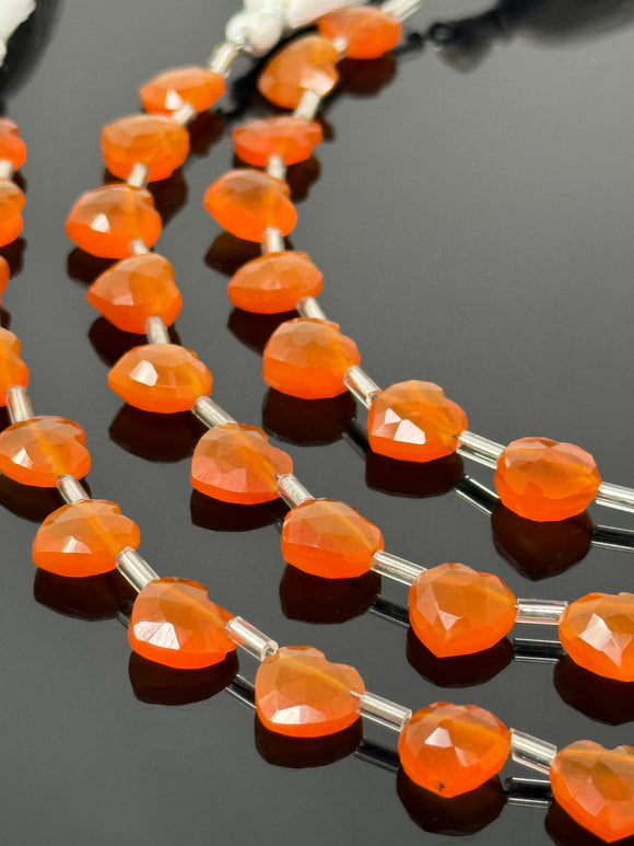 7” Carnelian Gemstone Beads, Carnelian Faceted Heart Shape Beads, Bulk Wholesale Beads, 9mm - 10mm