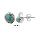 Raw Birthstone Electroplated Stud Earrings, Sterling Silver Gemstone Stud Earrings, Healing Crystal Rough Gemstone Studs