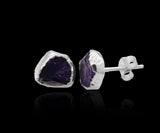 Raw Amethyst Stud Earrings, February Birthstone Healing Raw Crystal Studs, Rough Gemstone Electroplated Stud Earrings