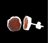 Raw Carnelian Stud Earrings, Healing Raw Crystal Studs, Rough Gemstone Electroplated Stud Earrings