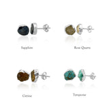Raw Birthstone Electroplated Stud Earrings, Gold Plated over Silver Gemstone Stud Earrings, Healing Crystal Rough Gemstone Studs
