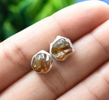 Raw Citrine Stud Earrings, Healing Raw Crystal Studs, Rough Citrine Gemstone Electroplated Stud Earrings