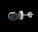 Raw Blue Sapphire Stud Earrings, September Birthstone Healing Crystal Sapphire Gemstone Studs, Rough Gemstone Electroplated Stud Earrings