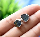 Raw Labradorite Stud Earrings, Healing Raw Crystal Studs, Rough Gemstone Electroplated Stud Earrings