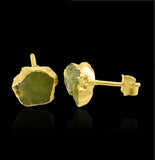 Raw Peridot Stud Earrings, August Birthstone Healing Crystal Rough Gemstone Studs, Rough Gemstone Electroplated Stud Earrings