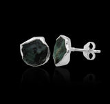 Raw Emerald Stud Earrings, May Birthstone Healing Crystal Rough Gemstone Studs, Rough Gemstone Electroplated Stud Earrings