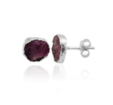 Raw Ruby Stud Earrings, July Birthstone Healing Crystal Rough Gemstone Studs, Rough Ruby Gemstone Electroplated Stud Earrings