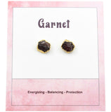 Raw Garnet Stud Earrings, January Birthstone Healing Crystal Rough Gemstone Studs, Garnet Rough Gemstone Electroplated Stud Earrings