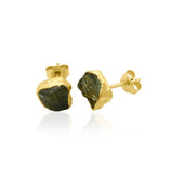 Raw Green Tourmaline Stud Earrings, Rough Gemstone Electroplated Stud Earrings, Healing Crystal Rough Gemstone Studs