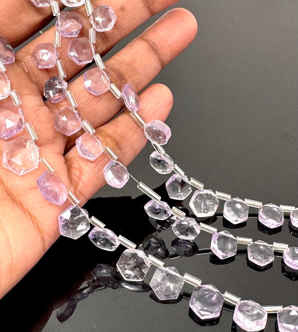 6.5” Amethsyt Gemstone Beads, Light Purple Amethsyt Faceted Hexagon Shape Wholesale Beads for Jewelry Making