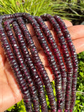 16” Garnet Faceted Heishi Beads, Natural Gemstone Disc Beads, Mozambique Garnet Tyre Shape Wholesale Beads, AAA Grade 6mm - 7mm