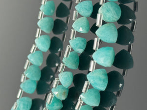 8.5” Peruvian Amazonite Trillion Shape Briolette Gemstone Beads, Wholesale Bulk Beads, 8mm-9mm