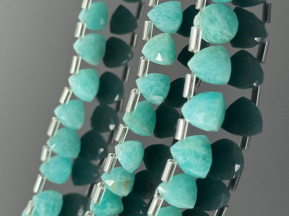 8.5” Peruvian Amazonite Trillion Shape Briolette Gemstone Beads, Wholesale Bulk Beads, 8mm-9mm