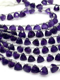 7.5" African Amethyst Trillion Shape Briolette Gemstone Beads, Wholesale Bulk Beads, AAA Quality Amethyst Fancy Beads